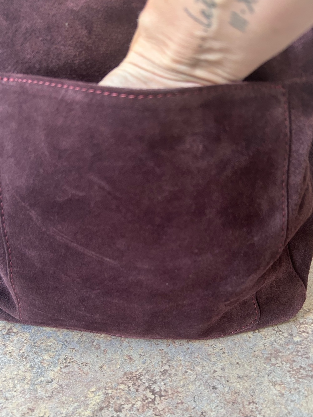 Valentina Genuine Leather near new Burgundy Suede Shoulder Purse w/Gold - Picture 5 of 15